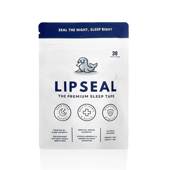 Front view of LIPSEAL sleep tape pouch showing logo and product design