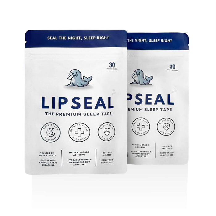 Front view of two LIPSEAL sleep tape pouches showing logo and product design