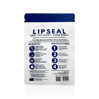 Back of LIPSEAL mouth tape packaging with directions and product details